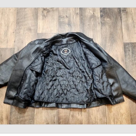 Zony Inc Black Leather Biker Moto Jacket Zip Out Lining - Picture 7 of 14